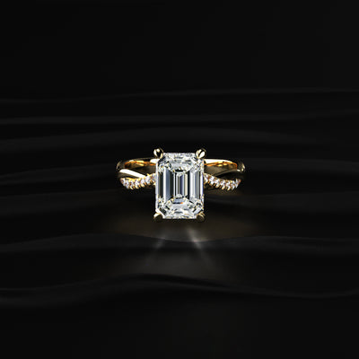 Emerald With Twisted Pave Band & Hidden Halo