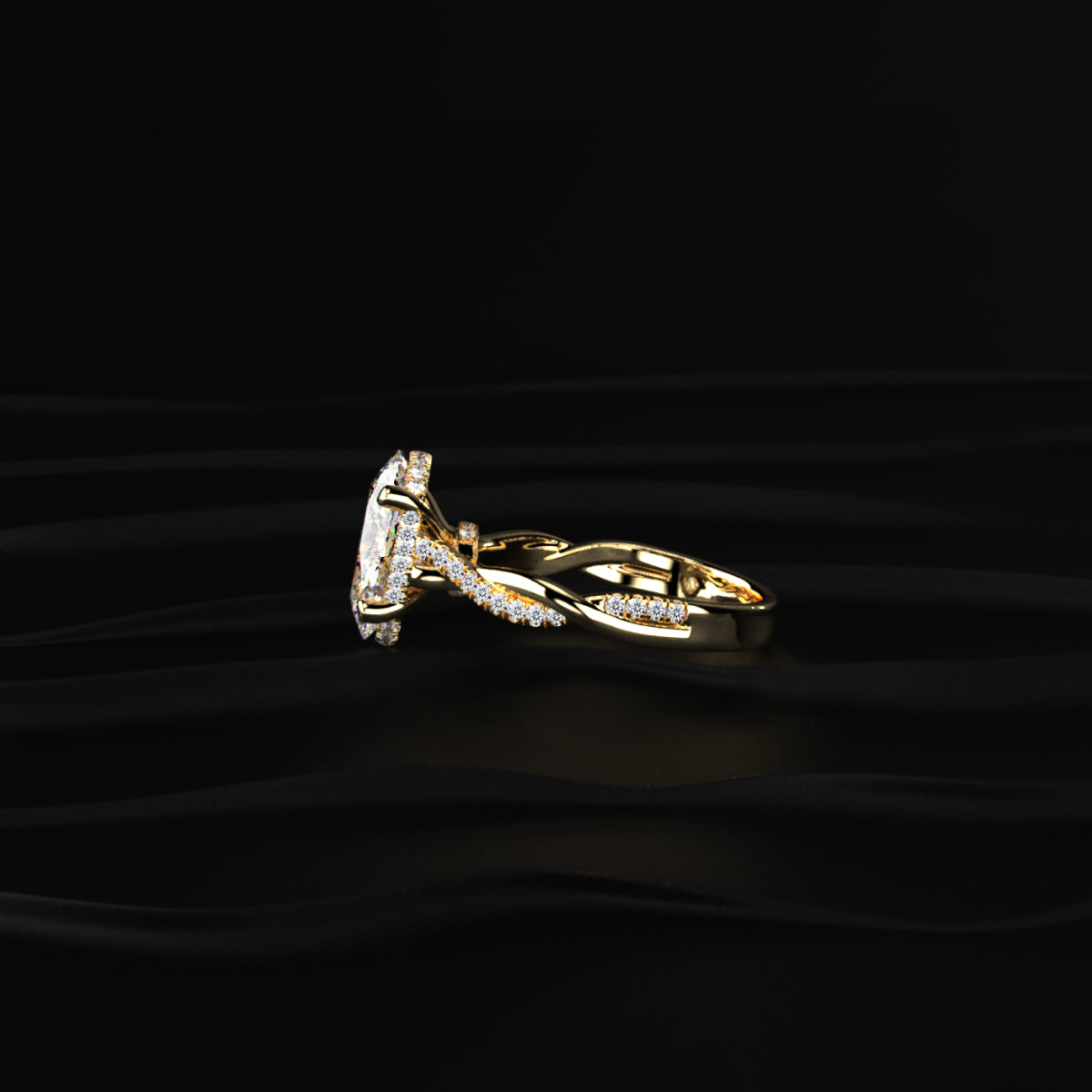 Oval With Twisted Pave Band & Hidden Halo