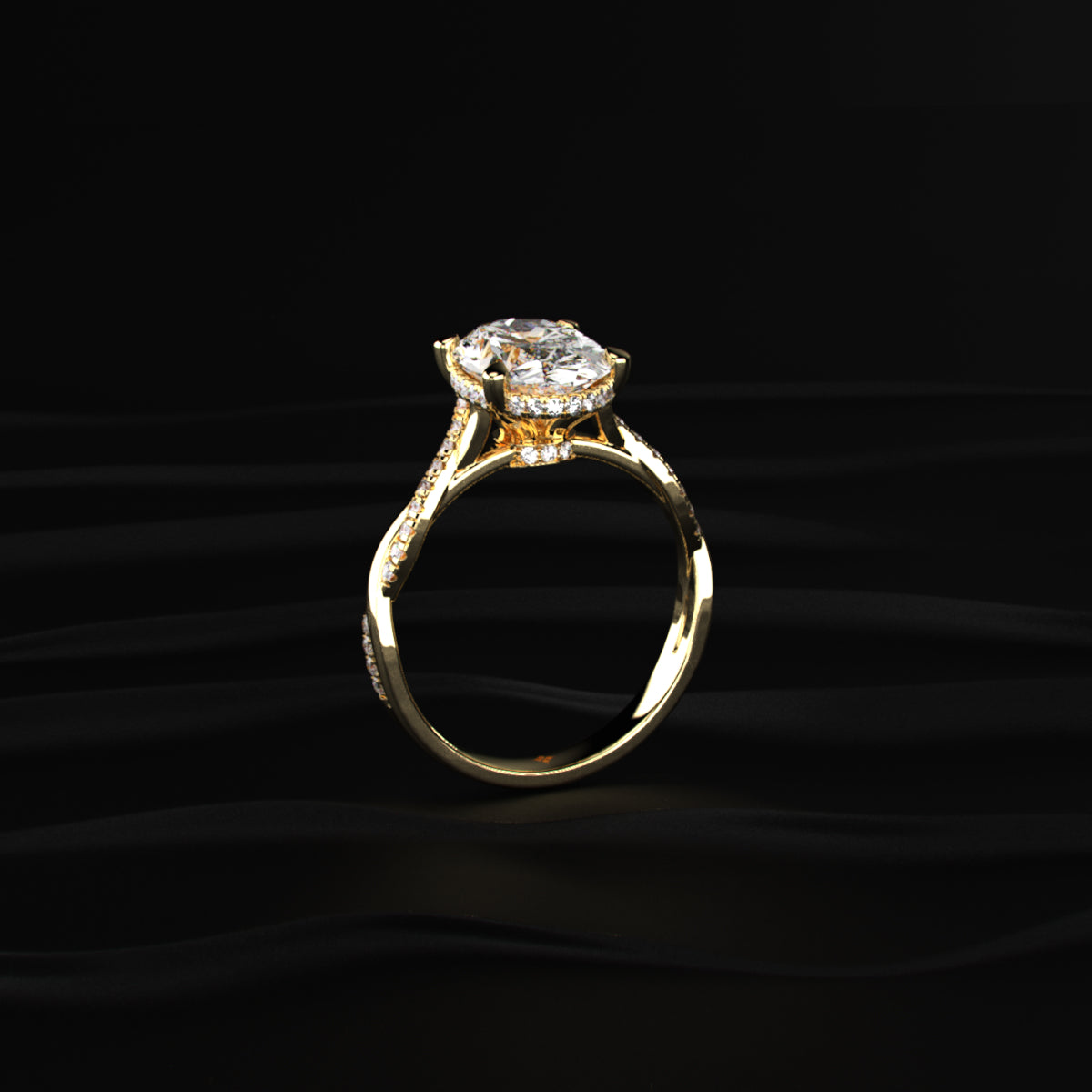 Oval With Twisted Pave Band & Hidden Halo