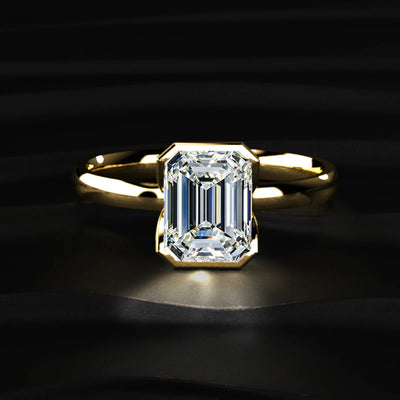 Emerald Solitaire Half Bezel Engagement Ring | Earthly Jewels