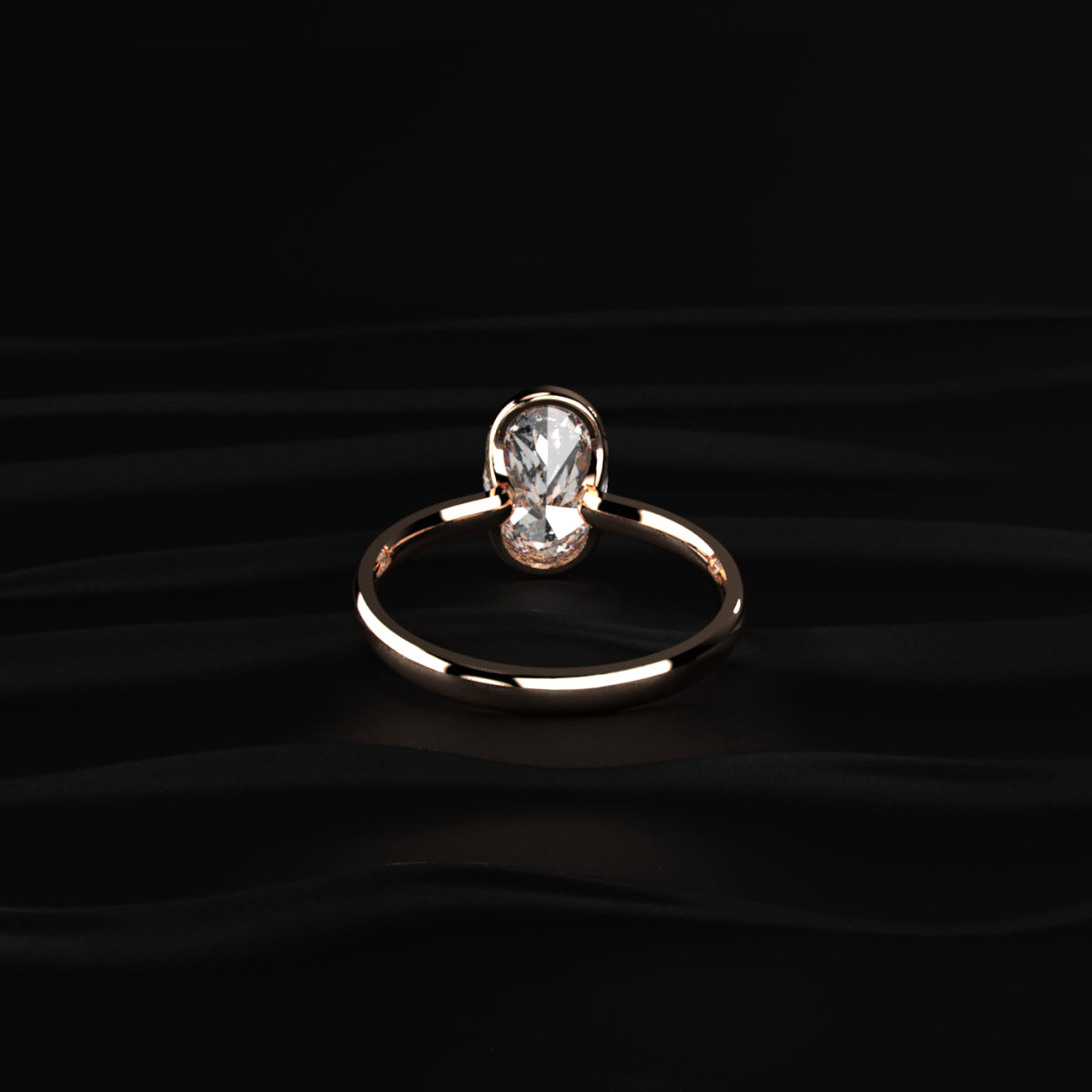 Oval Solitaire Half Bezel Engagement Ring