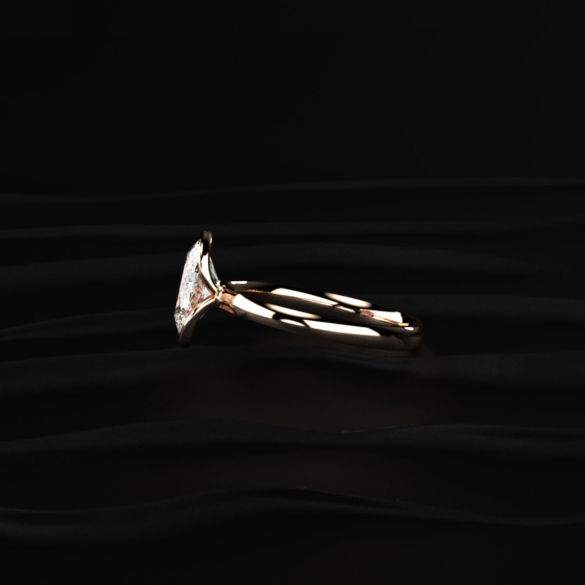 Oval Solitaire Half Bezel Engagement Ring