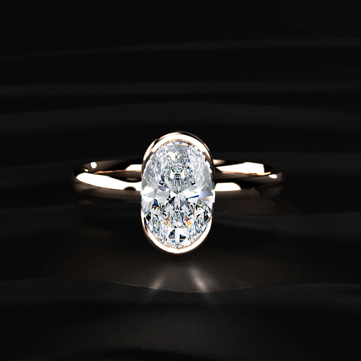 Oval Solitaire Half Bezel Engagement Ring | Earthly Jewels