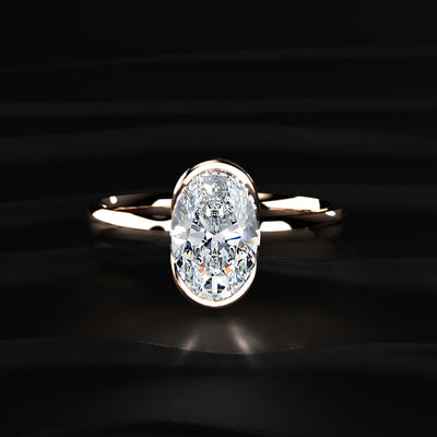 Oval Solitaire Half Bezel Engagement Ring | Earthly Jewels