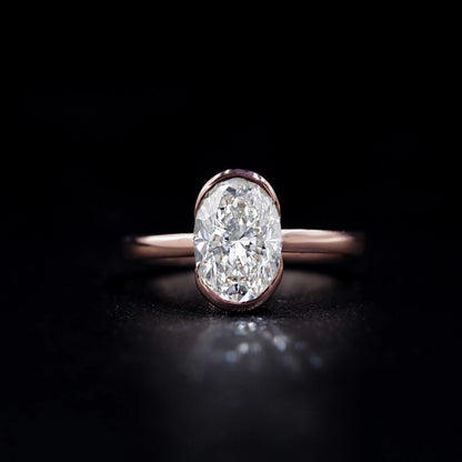 Oval Solitaire Half Bezel Engagement Ring