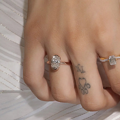 Oval Solitaire Half Bezel Engagement Ring | Earthly Jewels