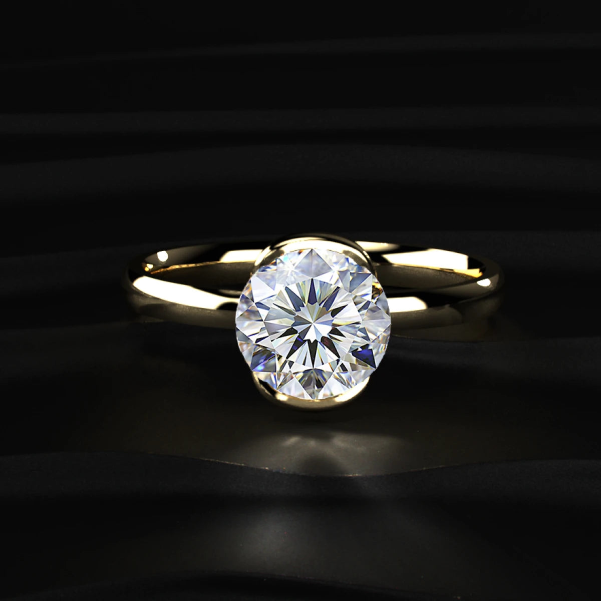 Round Solitaire Half Bezel Engagement Ring | Earthly Jewels