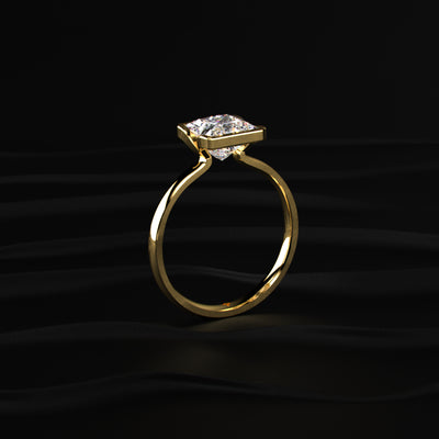 Princess Solitaire Half Bezel Engagement Ring | Earthly Jewels