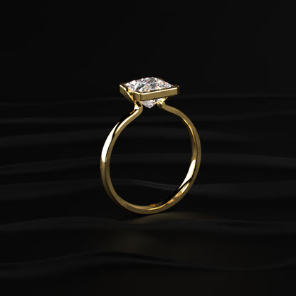 Princess Solitaire Half Bezel Engagement Ring | Earthly Jewels