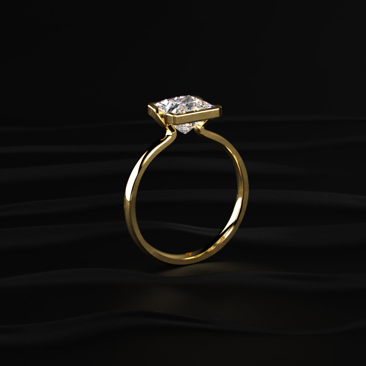 Half Bezel Princess Cut Engagement Ring