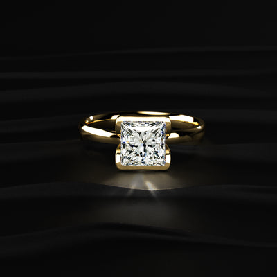 Princess Solitaire Half Bezel Engagement Ring | Earthly Jewels