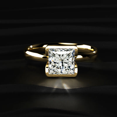 Princess Solitaire Half Bezel Engagement Ring | Earthly Jewels