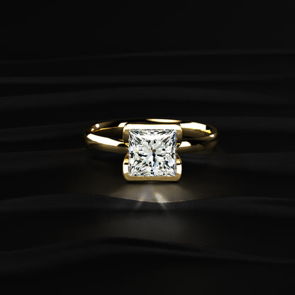Half Bezel Princess Cut Engagement Ring