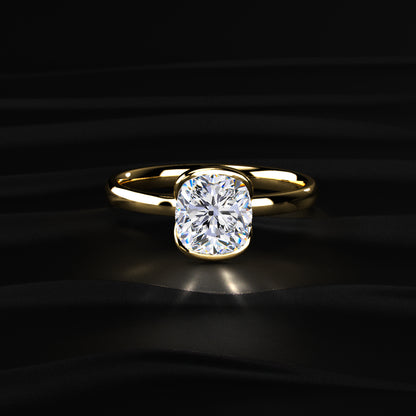 Cushion Solitaire Half Bezel Engagement Ring 14K 1ct