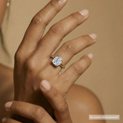 Cushion Solitaire Half Bezel Engagement Ring | Earthly Jewels