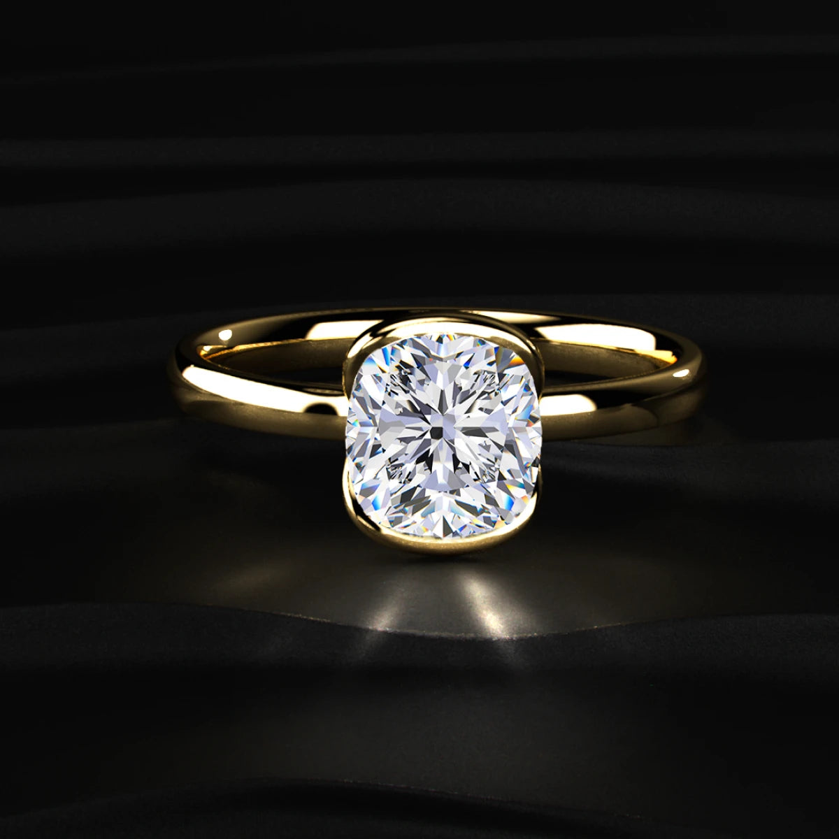 Cushion Solitaire Half Bezel Engagement Ring | Earthly Jewels