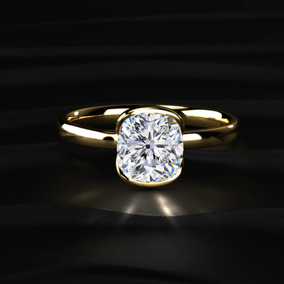 Cushion Solitaire Half Bezel Engagement Ring | Earthly Jewels