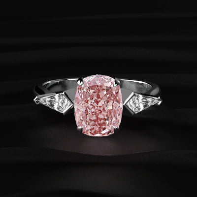 Elongated Cushion Solitaire Ring With Kite-Shaped Side Stones | Earthly Jewels