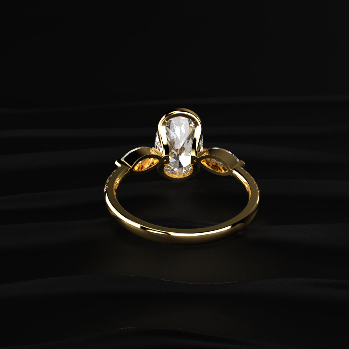 Oval Half Bezel Solitaire Ring With Side Stones | Earthly Jewels