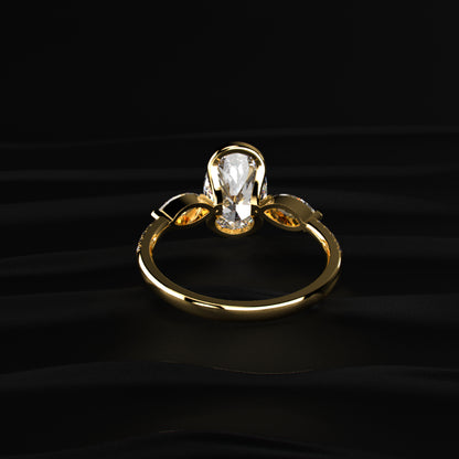 Oval Half Bezel Solitaire Ring With Side Stones | Earthly Jewels