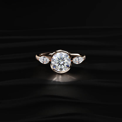 Round Half Bezel Solitaire Ring With Side Stones | Earthly Jewels