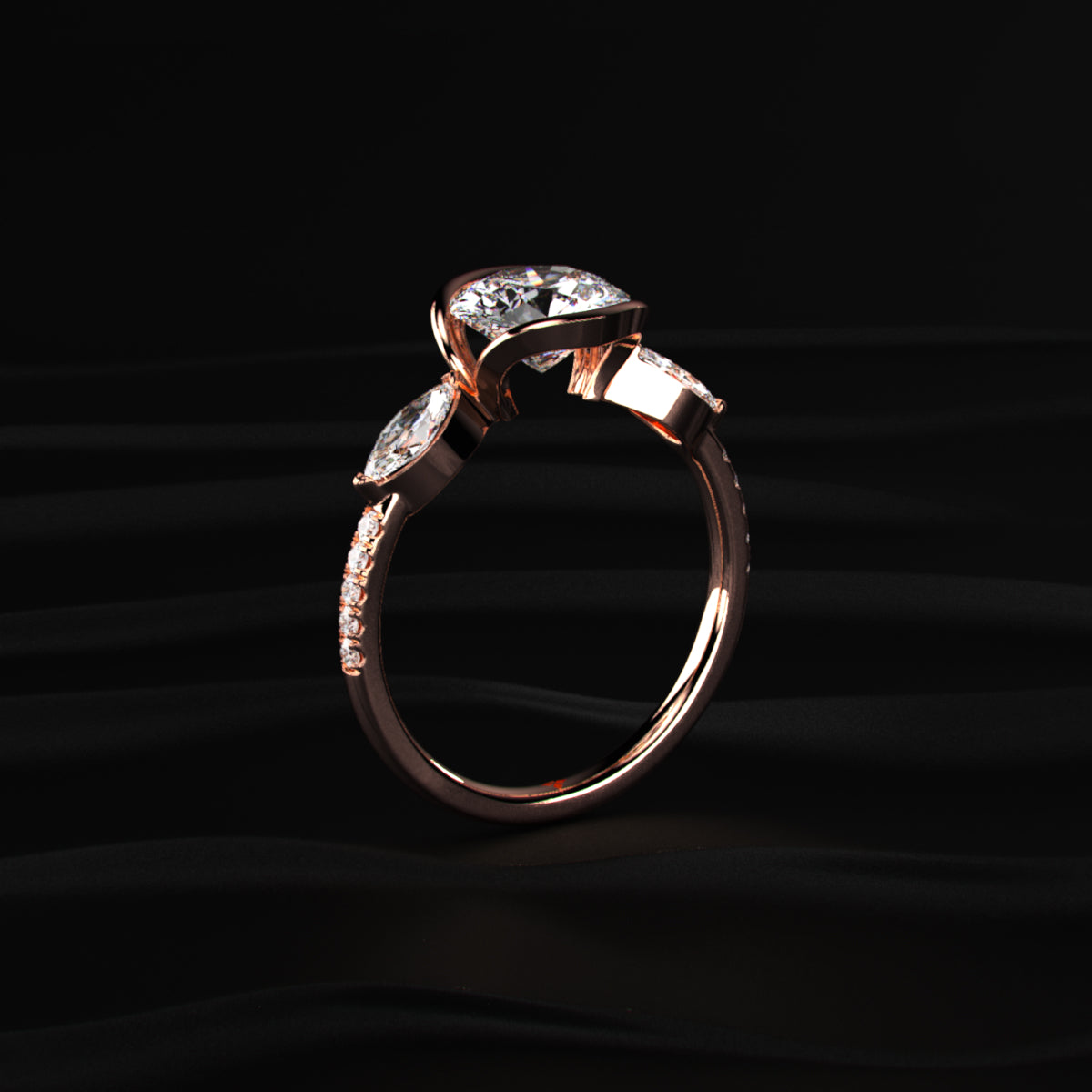 Round Half Bezel Solitaire Ring With Side Stones