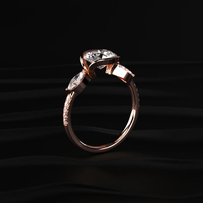Round Half Bezel Solitaire Ring With Side Stones | Earthly Jewels