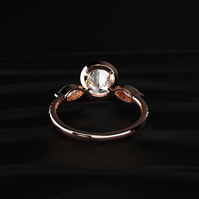 Round Half Bezel Solitaire Ring With Side Stones | Earthly Jewels