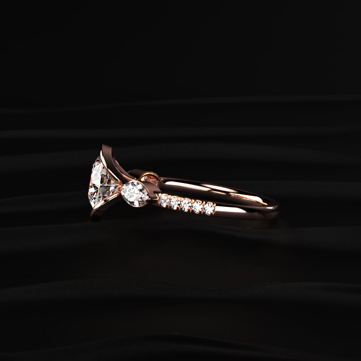Round Half Bezel Solitaire Ring With Side Stones