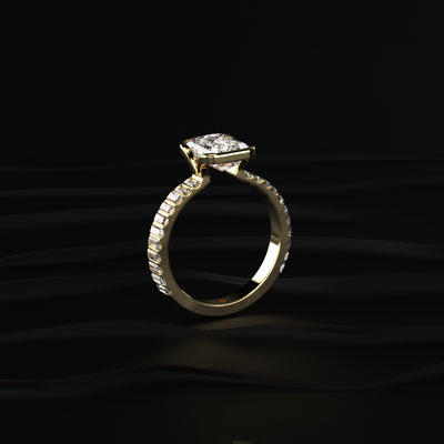 Emerald Half Bezel Ring With Bar Set Baguettes | Earthly Jewels