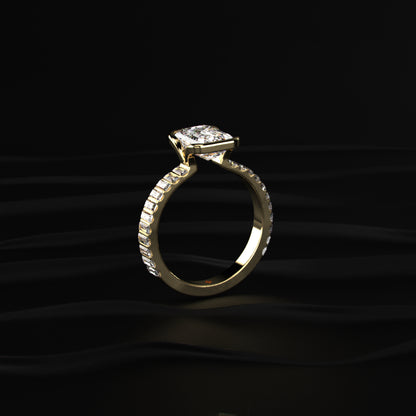 Emerald Half Bezel Ring With Bar Set Baguettes