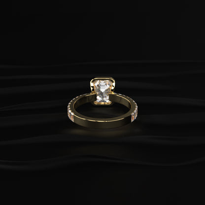 Emerald Half Bezel Ring With Bar Set Baguettes