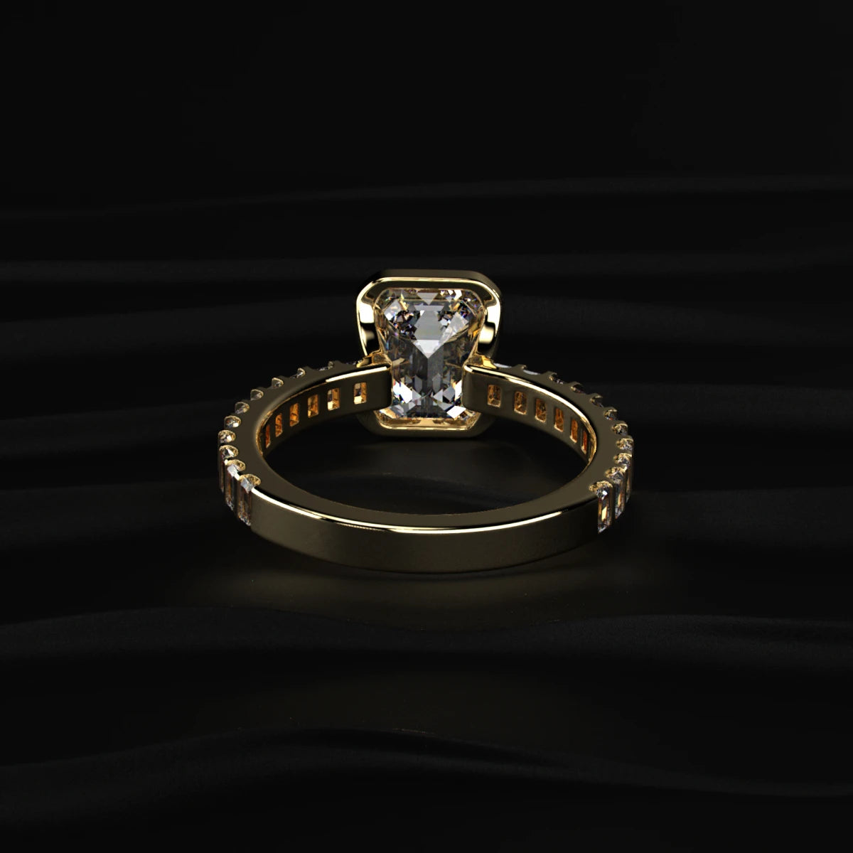 Emerald Half Bezel Ring With Bar Set Baguettes | Earthly Jewels