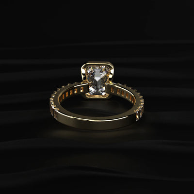 Emerald Half Bezel Ring With Bar Set Baguettes | Earthly Jewels