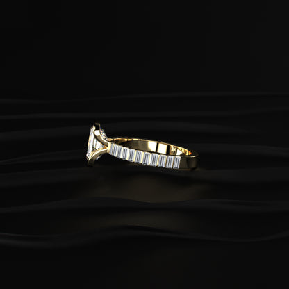 Emerald Half Bezel Ring With Bar Set Baguettes