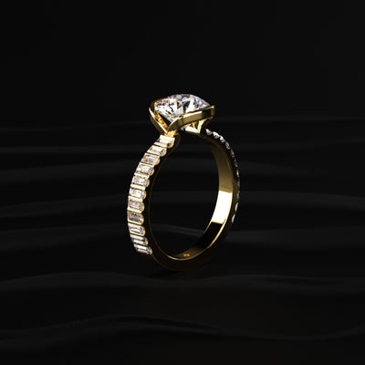 Round Half Bezel Ring With Bar Set Baguettes | Earthly Jewels