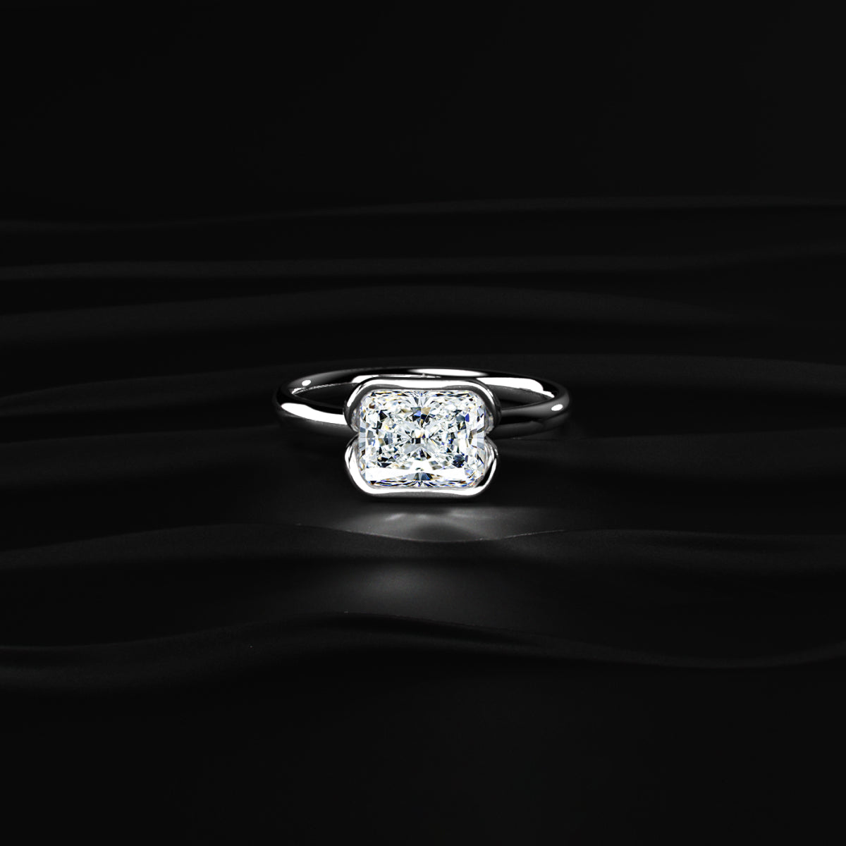 Radiant Cut Diamond Half Bezel East West Ring