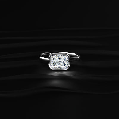 Radiant Cut Diamond Half Bezel East West Ring | Earthly Jewels