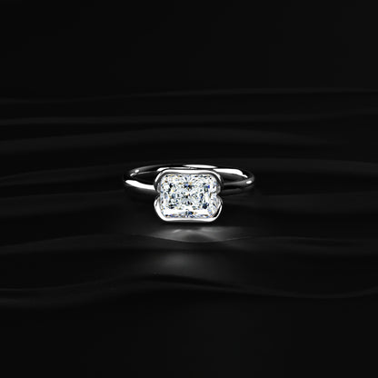 Radiant Cut Diamond Half Bezel East West Ring