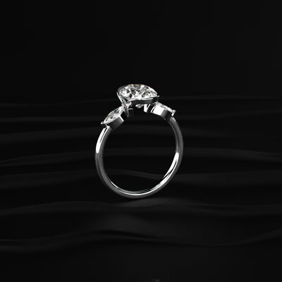 Oval Half Bezel Triple Diamond Engagement Ring | Earthly Jewels