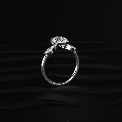 Oval Half Bezel Triple Diamond Engagement Ring