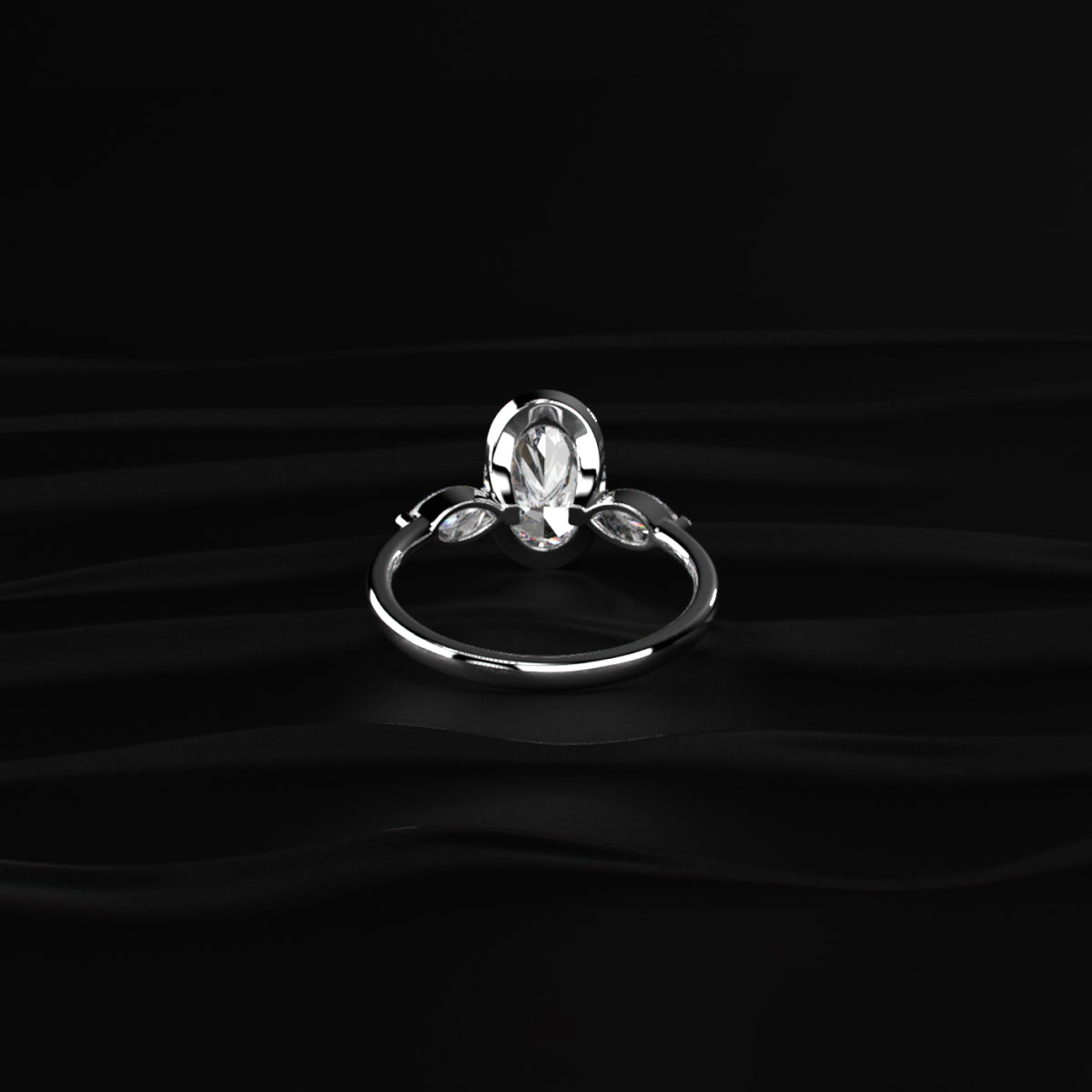 Oval Half Bezel Triple Diamond Engagement Ring