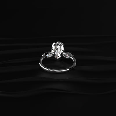 Oval Half Bezel Triple Diamond Engagement Ring | Earthly Jewels