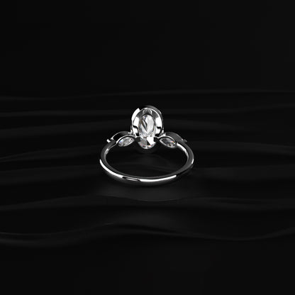 Oval Half Bezel Triple Diamond Engagement Ring