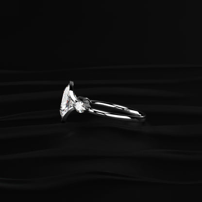 Oval Half Bezel Triple Diamond Engagement Ring