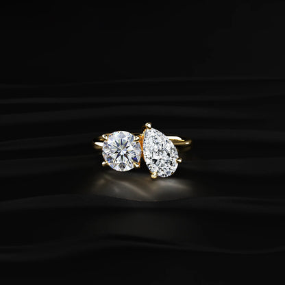 Round And Pear Toi Et Moi Engagement Ring | Earthly Jewels