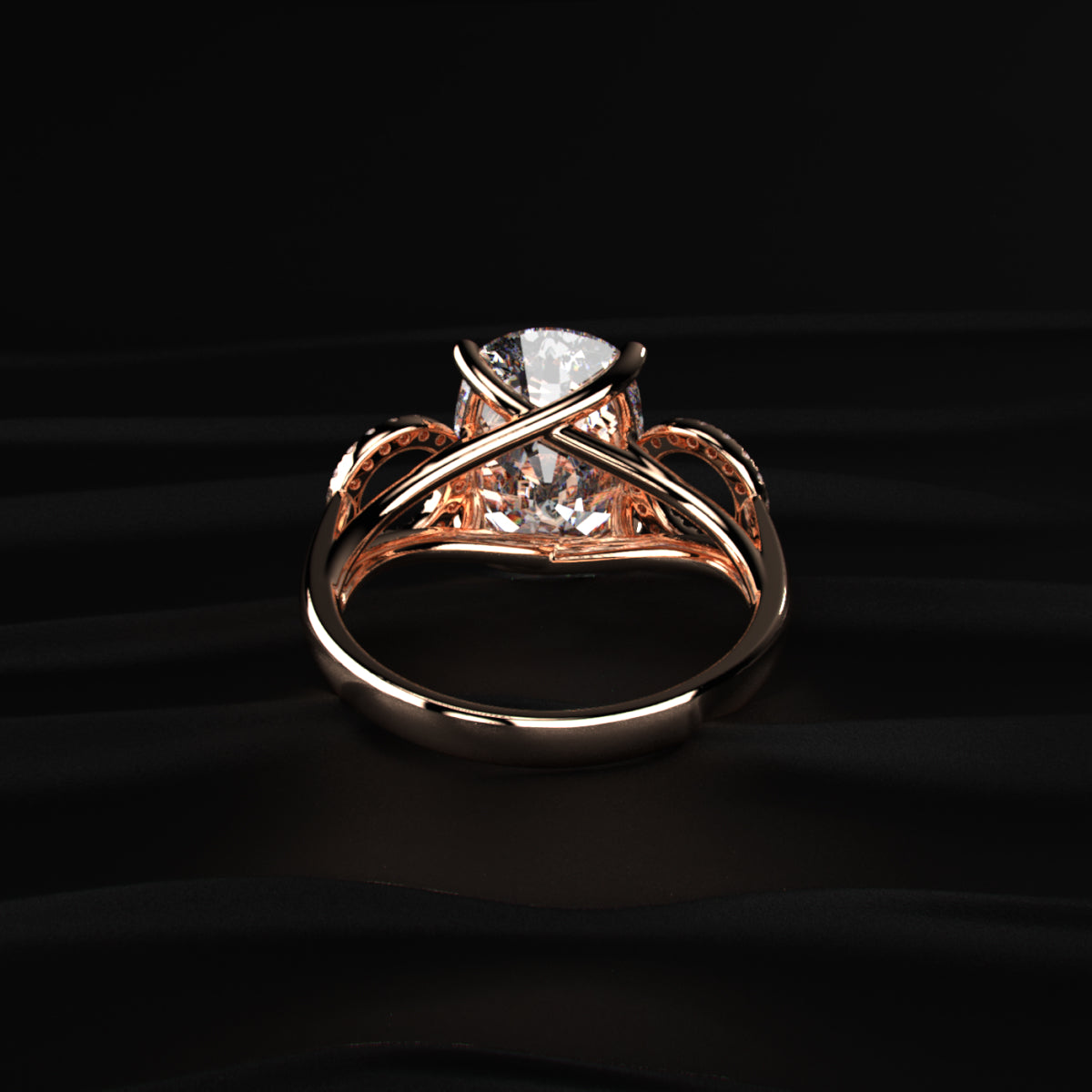 Cushion solitaire ring with Side Halos
