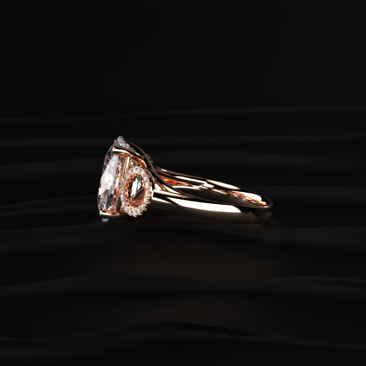 Cushion solitaire ring with Side Halos