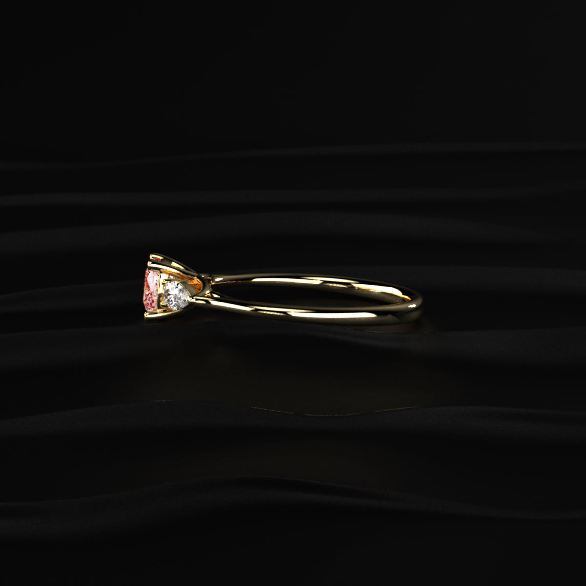 Pink Cushion Diamond With Side Pear Ring