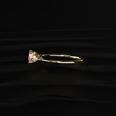 Pink Cushion Diamond With Side Pear Ring | Earthly Jewels